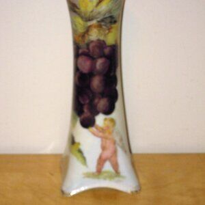 Antique Vintage Bavaria Germany Hand Painted Vase Grapes Angel Cherub Porcelain